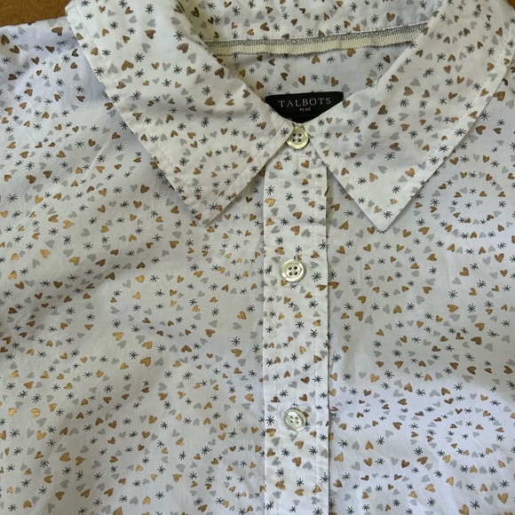 Talbots | 1X Plus Twinkle Heart Print Blouse White - Picture 4 of 13